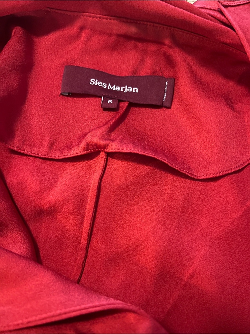 Sies Marjan Vibrant Red Bea Crepe Back Satin Tie Neck Midi Dress